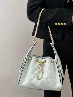 Chanel AS5293 Small Hobo Bag Braided Raffia Calfskin & Gold-Tone White - Default Title - View 15
