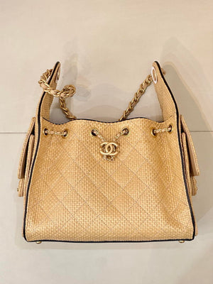 Chanel AS5293 Small Hobo Bag Braided Raffia Calfskin & Gold-Tone Beige & Black - Default Title - View 6