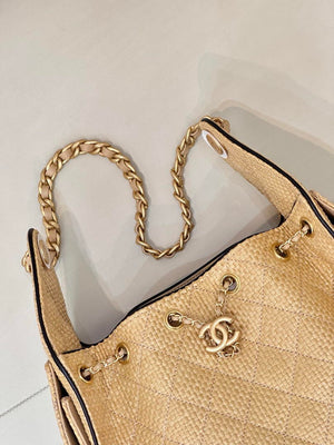Chanel AS5293 Small Hobo Bag Braided Raffia Calfskin & Gold-Tone Beige & Black - Default Title - View 7
