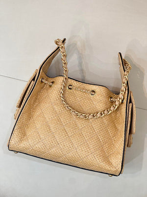 Chanel AS5293 Small Hobo Bag Braided Raffia Calfskin & Gold-Tone Beige & Black - Default Title - View 11