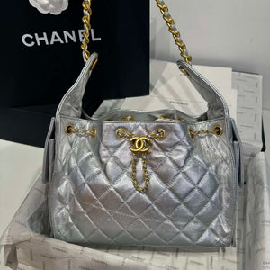Chanel AS5293 Small Hobo Calfskin & Gold-Tone Metal Silver - Default Title - View 1