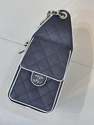 Chanel AS5293 Small Hobo Handbag Lambskin & Gold-Tone Metal Black &White - Default Title - View 4