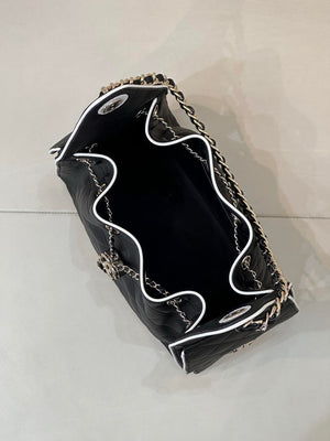 Chanel AS5293 Small Hobo Handbag Lambskin & Gold-Tone Metal Black &White - Default Title - View 9
