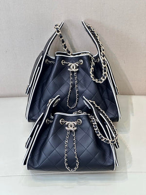 Chanel AS5293 Small Hobo Handbag Lambskin & Gold-Tone Metal Black &White - Default Title - View 10