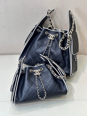 Chanel AS5293 Small Hobo Handbag Lambskin & Gold-Tone Metal Black &White - Default Title - View 11