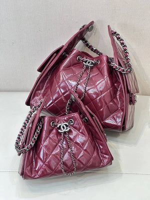 Chanel AS5293 Small Hobo Lambskin & Black Silver-Tone Metal Wine Red - Default Title - View 12