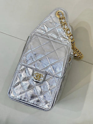 Chanel AS5293 Small Hobo Lambskin & Silver-Tone Metal Silver - Default Title - View 8