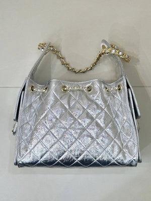 Chanel AS5293 Small Hobo Lambskin & Silver-Tone Metal Silver - Default Title - View 9