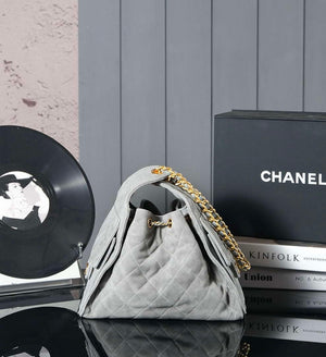 Chanel AS5293 Small Hobo Suede & Gold-Tone Metal Elephant Gray - Default Title - View 3