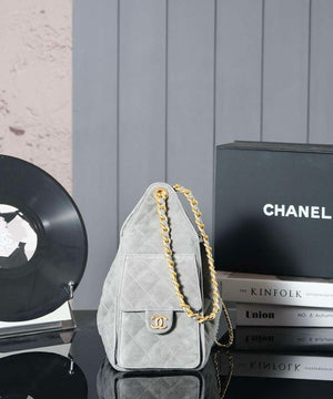 Chanel AS5293 Small Hobo Suede & Gold-Tone Metal Elephant Gray - Default Title - View 5