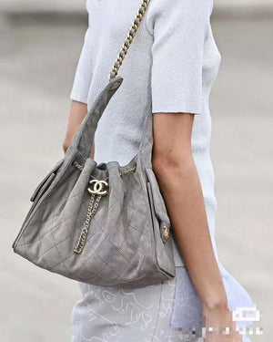 Chanel AS5293 Small Hobo Suede & Gold-Tone Metal Elephant Gray - Default Title - View 13