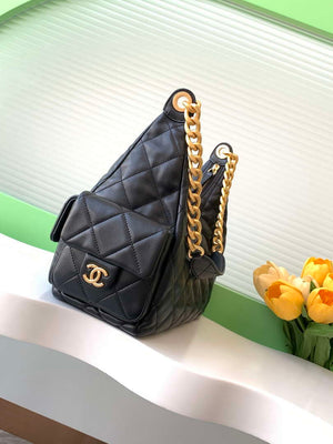 Chanel AS5302 Hobo Shiny Lambskin & Gold-Tone Metal Black - Default Title - View 2