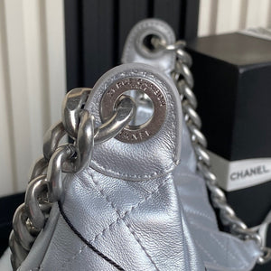 Chanel AS5302 Hobo Shiny Lambskin & Silver-Tone Metal Silver - Default Title - View 5