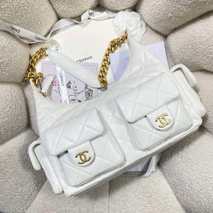 Chanel AS5302 Hobo Shiny Lambskin & Gold-Tone Metal White - Default Title - View 5