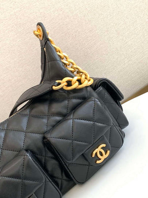 Chanel AS5339 Small Hobo Shiny Lambskin & Gold-Tone Metal Black - Default Title - View 5