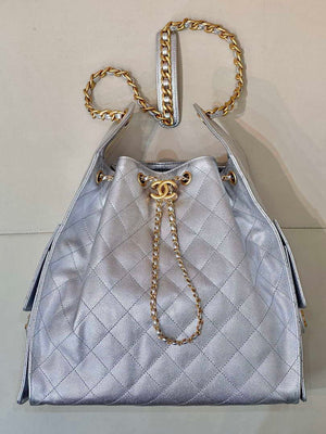 Chanel AS5311 Large Hobo Shiny Calfskin & Gold-Tone Metal Silver - Default Title - View 1