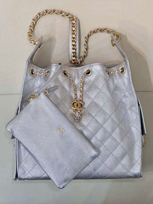 Chanel AS5311 Large Hobo Shiny Calfskin & Gold-Tone Metal Silver - Default Title - View 3