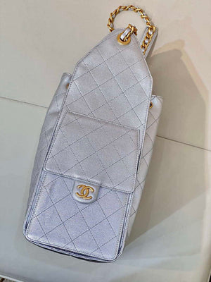 Chanel AS5311 Large Hobo Shiny Calfskin & Gold-Tone Metal Silver - Default Title - View 5