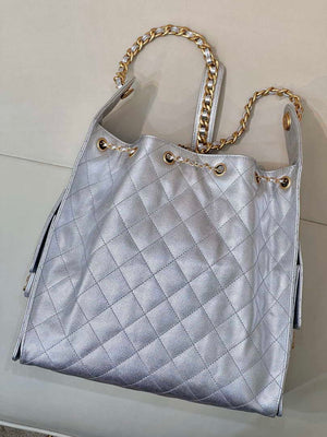 Chanel AS5311 Large Hobo Shiny Calfskin & Gold-Tone Metal Silver - Default Title - View 7