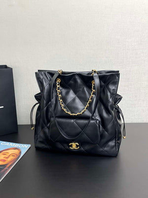 Chanel AS5315 Shopping Bag Shiny Lambskin & Gold-Tone Metal Black - Default Title - View 1
