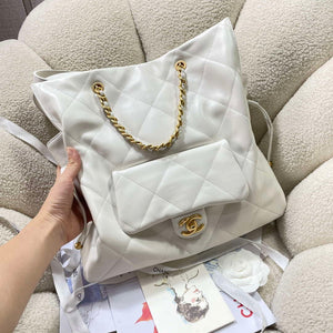 Chanel AS5315 Shopping Bag Shiny Lambskin & Gold-Tone Metal White - Default Title - View 2