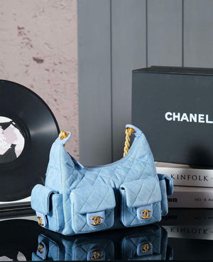 Chanel AS5339 Small Hobo Shiny Denim & Gold-Tone Metal Light blue - Default Title - View 2