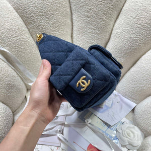 Chanel AS5339 Small Hobo Shiny Denim & Gold-Tone Metal Dark blue - Default Title - View 3
