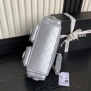 Chanel AS5339 Small Hobo Shiny Lambskin & Silver-Tone Metal Silver - Default Title - View 6