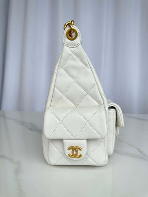 Chanel AS5339 Small Hobo Shiny Lambskin & Gold-Tone Metal White - Default Title - View 2