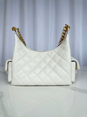 Chanel AS5339 Small Hobo Shiny Lambskin & Gold-Tone Metal White - Default Title - View 3