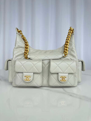 Chanel AS5339 Small Hobo Shiny Lambskin & Gold-Tone Metal Light Green - Default Title - View 1