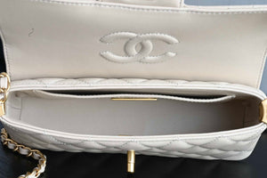 Chanel 25SS AS5354 Mini Flap Bag with Top Handle Lambskin Apricot - Default Title - View 9