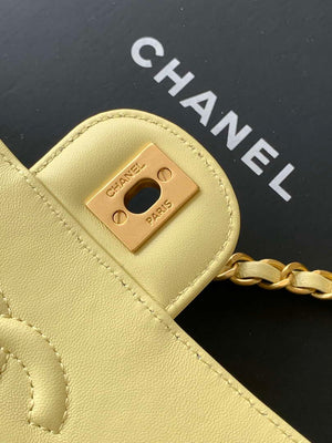 Chanel 25SS AS5354 Mini Flap Bag with Top Handle Lambskin Yellow - Default Title - View 7