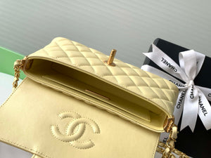 Chanel 25SS AS5354 Mini Flap Bag with Top Handle Lambskin Yellow - Default Title - View 8