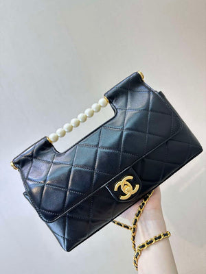 Chanel AS5390 25P Limited Edition Pearl Handle Flap Bag Black Lambskin - Default Title - View 1
