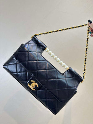 Chanel AS5390 25P Limited Edition Pearl Handle Flap Bag Black Lambskin - Default Title - View 10