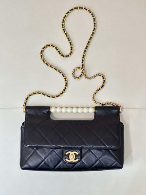 Chanel AS5390 25P Limited Edition Pearl Handle Flap Bag Black Lambskin - Default Title - View 15