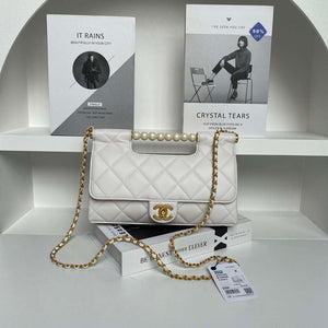 Chanel AS5390 25P Limited Edition Pearl Handle Flap Bag White Lambskin - Default Title - View 1