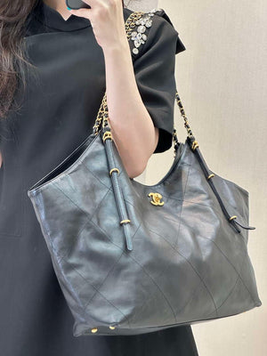 Chanel AS5463 25SS Maxi Shopping Bag Calfskin & Gold-Tone Metal Black - Default Title - View 1