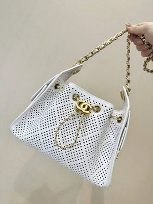 Chanel AS5631 25 Mini Handbag Perforated Calfskin & Gold-Tone Metal White - Default Title - View 1