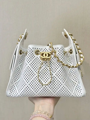 Chanel AS5631 25 Mini Handbag Perforated Calfskin & Gold-Tone Metal White - Default Title - View 2