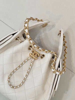 Chanel AS5631 Mini Hobo Calfskin & Gold-Tone Metal Beige White - Default Title - View 3