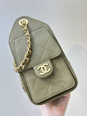 Chanel AS5631 Mini Hobo Calfskin & Gold-Tone Metal Olive Green - Default Title - View 4