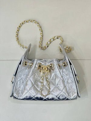 Chanel AS5631 Mini Hobo Metallic calfskin Silver - Default Title - View 1