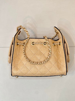 Chanel AS5631 Mini Hobo Handbags Braided Raffia Calfskin & Gold-Tone Beige & Black - Default Title - View 7