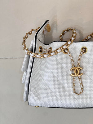 Chanel AS5631 Mini Hobo Handbags Braided Raffia Calfskin & Gold-Tone White - Default Title - View 4