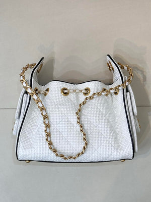 Chanel AS5631 Mini Hobo Handbags Braided Raffia Calfskin & Gold-Tone White - Default Title - View 6