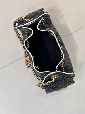 Chanel AS5631 Mini Hobo Handbags Braided Raffia Calfskin & Gold-Tone Black - Default Title - View 9