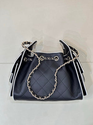 Chanel AS5631 Mini Hobo Handbags Lambskin & Gold-Tone Metal Black & White - Default Title - View 6