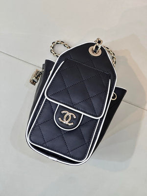 Chanel AS5631 Mini Hobo Handbags Lambskin & Gold-Tone Metal Black & White - Default Title - View 7